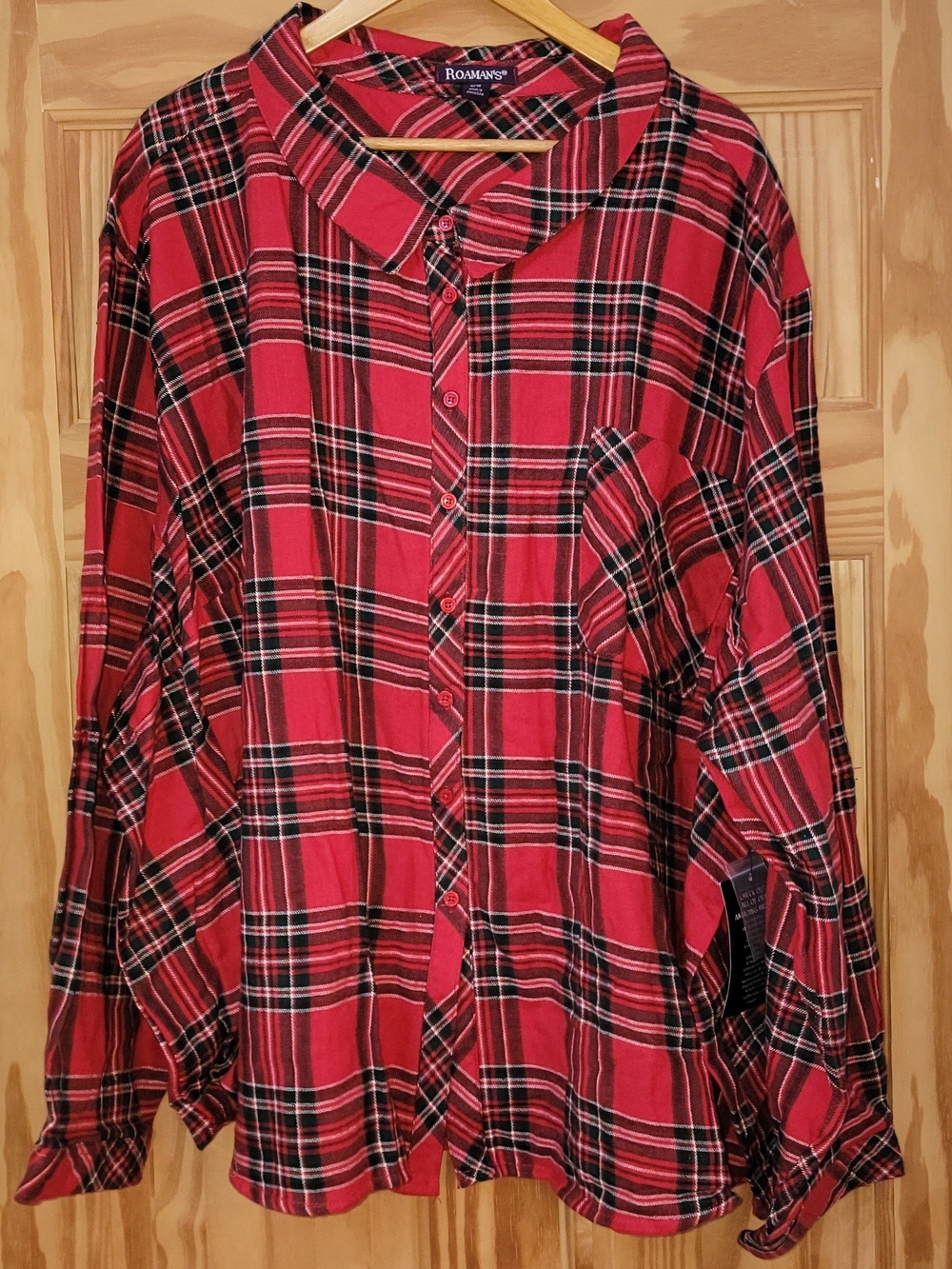 Roaman's Red and Black Plaid Button-Down Shirt - Size 42W